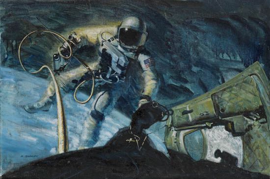 ROBERT C. SHERRY. American astronaut space walking.